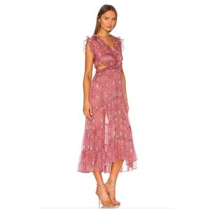 MISA Los Angeles Natasha Dress Floral Ruffle Midi Chiffon Dress size M